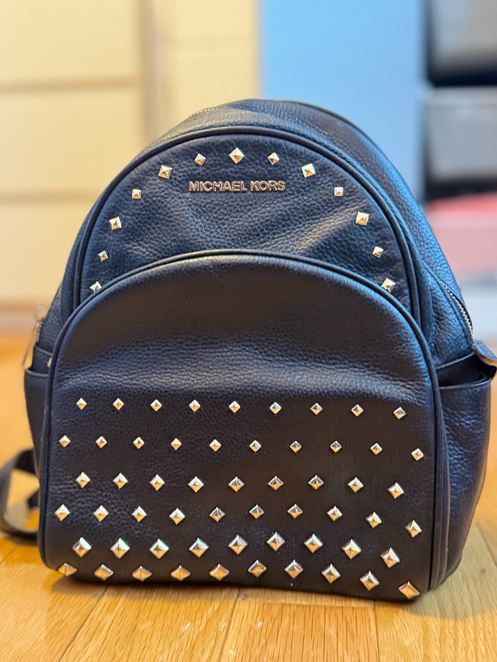Michael Kors Black Pebbled Leather Studded Mini Backpack